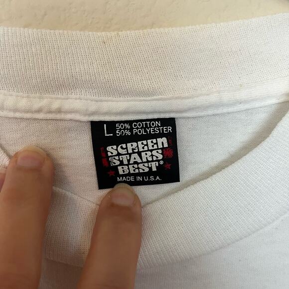 Vintage 80s Screen Stars Best Flamingo print white & pink single stitch T shirt - Picture 8 of 11